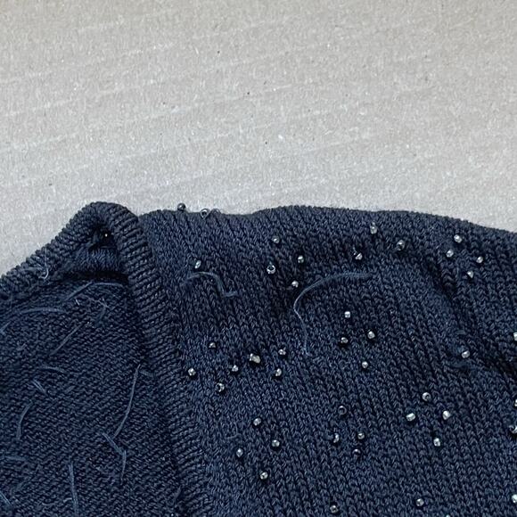 Y2K DKNY Jeans Beaded Cardigan Sweater Black Button Front Oversized M Vamp Glam - Picture 4 of 9